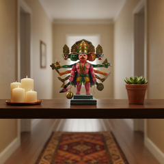 Handcrafted Panchamukhi Hanuman – Spiritual Decor for Protection & Power Wooden Lacquerware