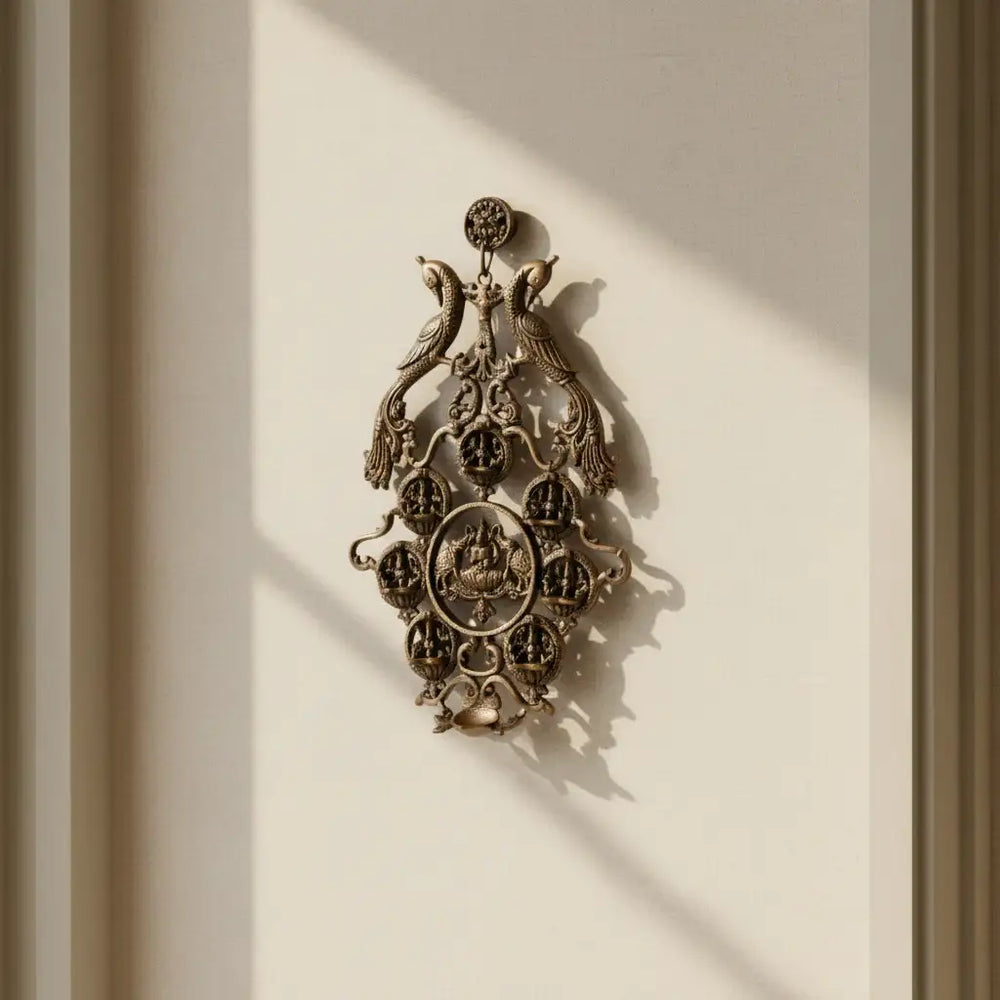 Grand Brass Ashta Lakshmi Wall Hanging with Peacocks - Divine Prosperity Decor Brass Ware