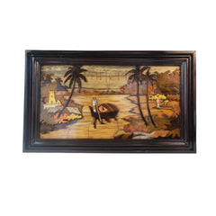 Tropical Boat Scene with Palm Trees – Serene Wall Hanging Decor Inlay Art