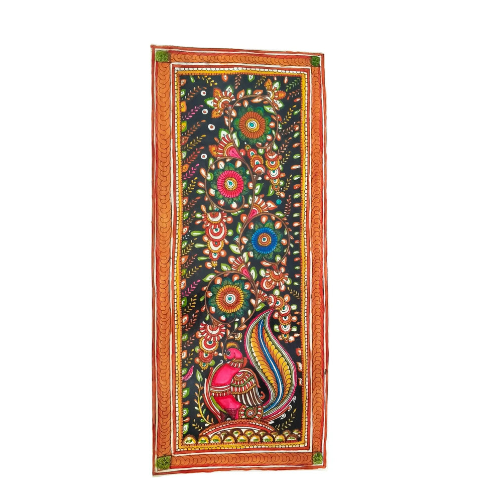 The Ethereal Peacock Amidst Cosmic Blooms Leather Paintings