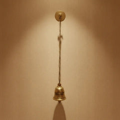 Handcrafted Antique Finish Hanging Brass Temple Bell with Chain and Hook Brass Ware