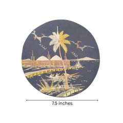 Tropical Beachfront with Boats and Palm Tree wall decor
