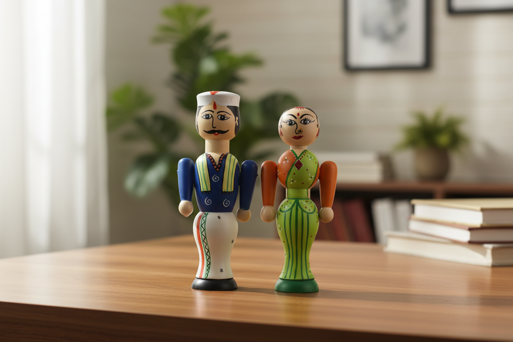 Safe painted wooden couple dolls