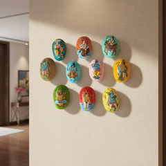 Hand-Painted Cheriyal Art Dashavataram Mask Set – Vishnu Avatars Wall Decor wall decor