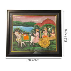 The Royal Journey in an Ox-Drawn Chariot – A Rajasthani Miniature Painting Paintings