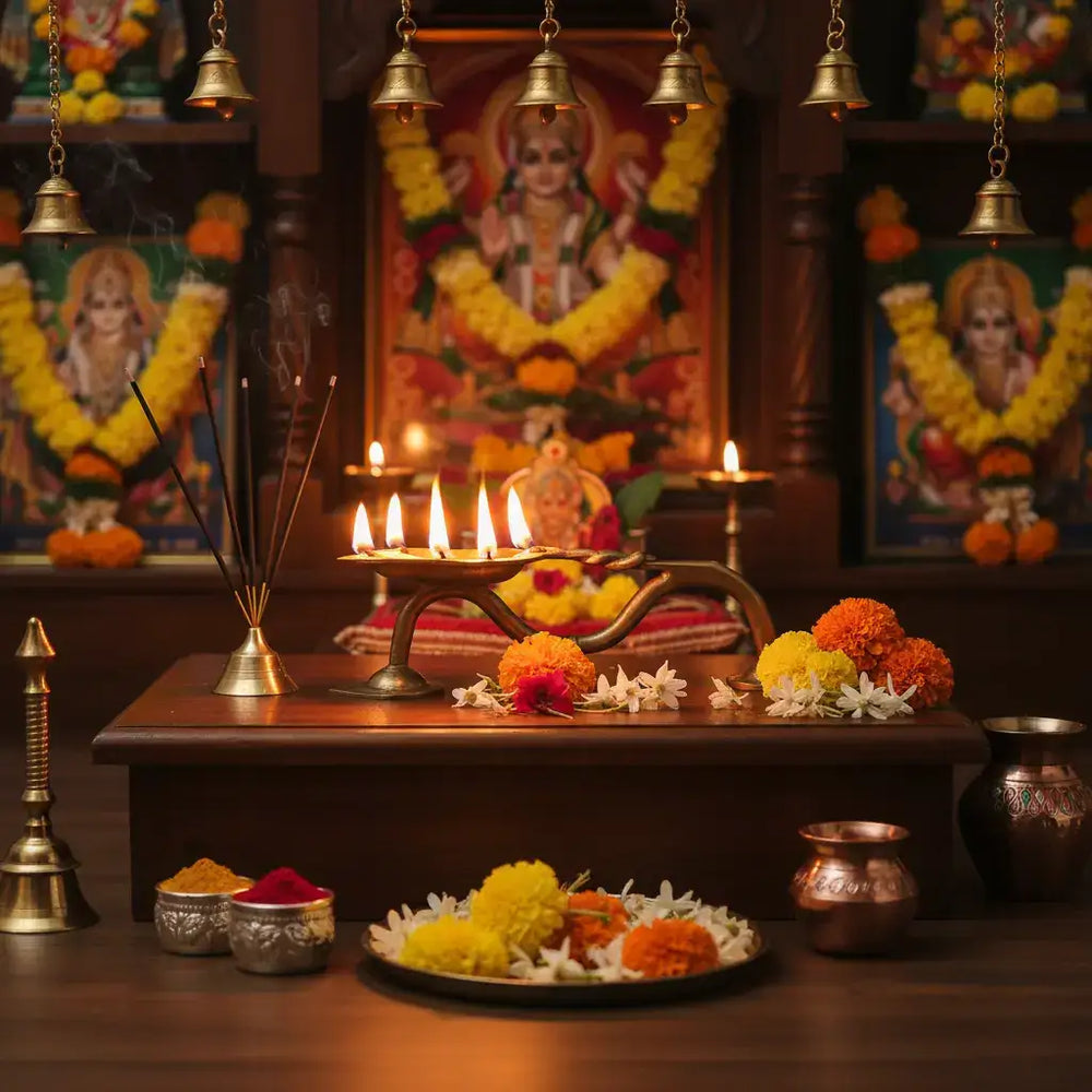 Bronze Floral Harathi Stand – Perfect for Daily Rituals & Festive Poojas pooja accessories