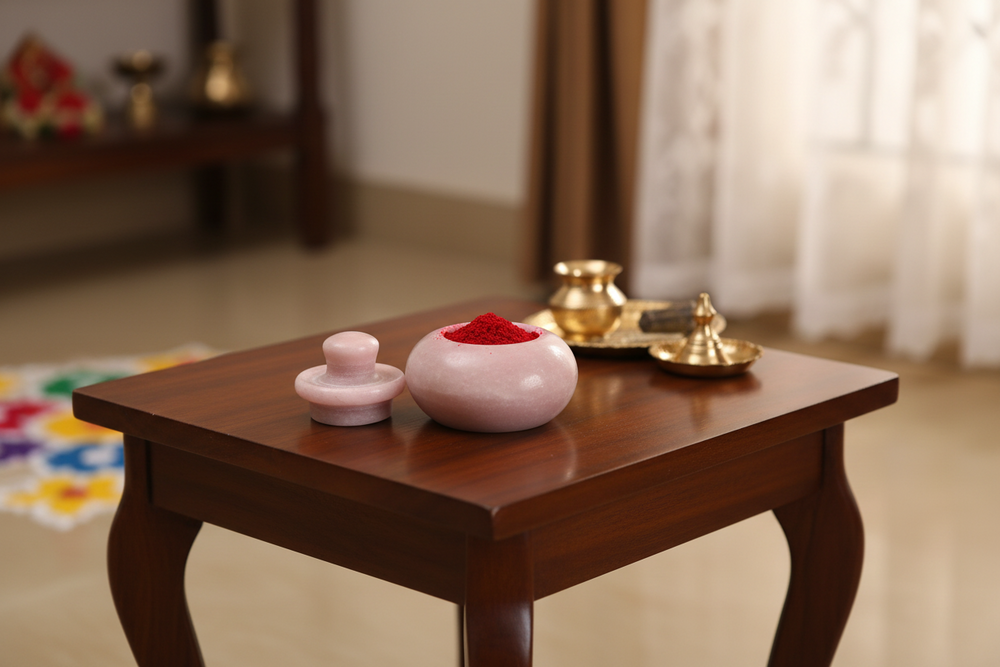 Handcrafted Marble Kumkum Box – Traditional Puja Accessory Marble Soft Stone