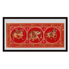 Crimson Procession of Divine Animals Miniature Painting