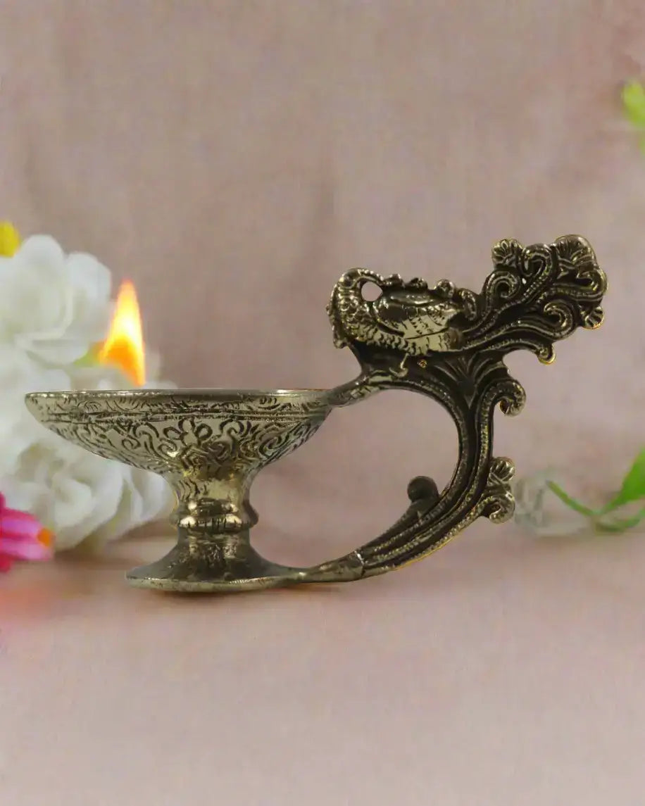 Handcrafted Brass Peacock Deepam with Intricate Design Brass Ware