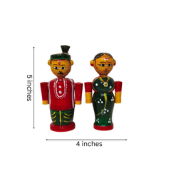 Etikoppaka Wooden Marriage Couple Figurines - Traditional South Indian Attire