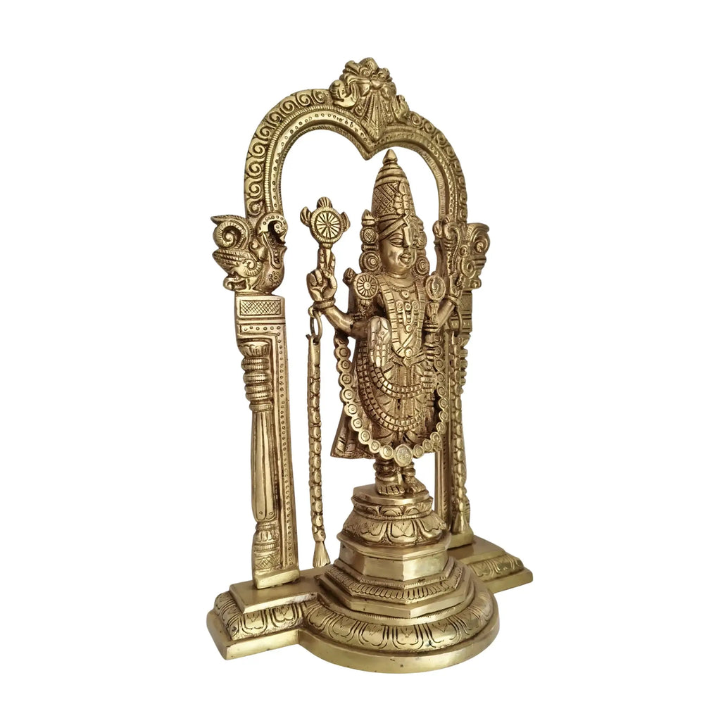 Brass Lord Venkateswara Statue (Balaji) with Majestic Prabhavali Arch Brass Ware