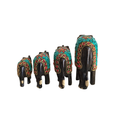 Wooden Hand Painted Elephant With Blue Stone