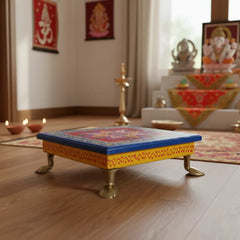 Hand-Painted Wooden Stool For Pooja (Chowki) with Traditional Design Wood Decorative