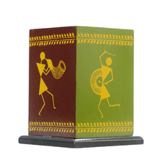 Colorful Channapatna wooden pen stand handmade with natural dyes