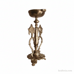 Sacred Brass Vishnu Shankh Chakra Pedestal Lamp | Traditional Divine Altar Diya Brass Artwork