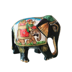 Black Painted Wooden Mughal Elephants – Elegant Decorative Figurines