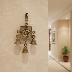 Auspicious Handcrafted Brass Om Symbol Hanging with Melodious Bells Brass Ware