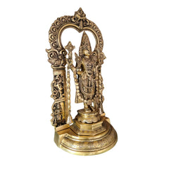 Antique Brass Lord Venkateswara Idol – Tirupati Balaji Statue with Arch for Home Temple Brass Ware