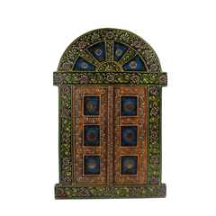 Hand-Painted Wooden Jharokha Door Frame – Traditional Wall Decor