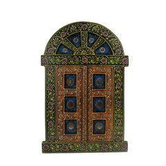 Hand-Painted Wooden Jharokha Door Frame – Traditional Wall Decor maruthi handicrafts