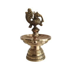 Brass Peacock Kuthu Vilakku - Traditional Single-Wick Oil Lamp