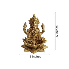 Miniature Golden Brass Idol of Goddess Lakshmi Seated on a Lotus Brass Ware