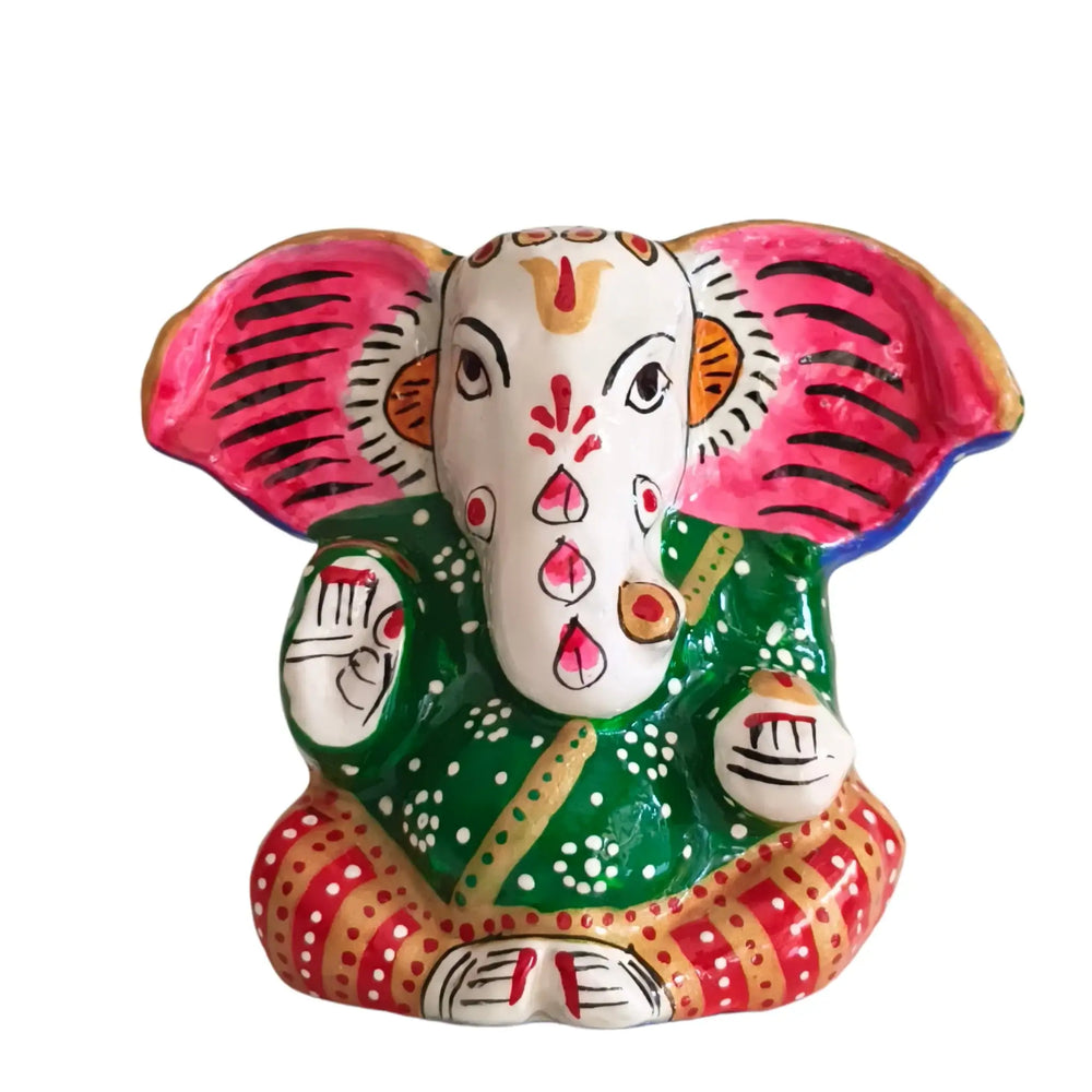 Meenakari Ganesha Idol - Hand-Painted Lord of Beginnings Metal Decorative