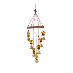 Hand-Painted Lord Ganesha and Golden Bell Wind Chime wall decor