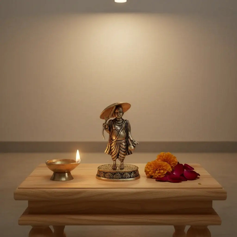 Brass Vamana Avatar Idol: Lord Vishnu in the Form of the Dwarf Brahmin | Baman Avtar Brass Ware