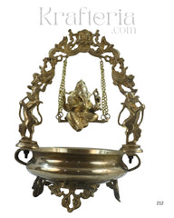 Brass Ganesha on Swing with Urli – Auspicious Decorative Showpiece