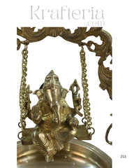 Brass Ganesha on Swing with Urli – Auspicious Decorative Showpiece