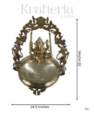 Brass Ganesha on Swing with Urli – Auspicious Decorative Showpiece
