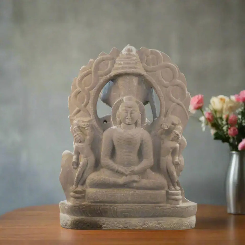 Vardhaman Mahaveer 2-Sided Sculpture – Divine Jain Tirthankara Art Soft Stone