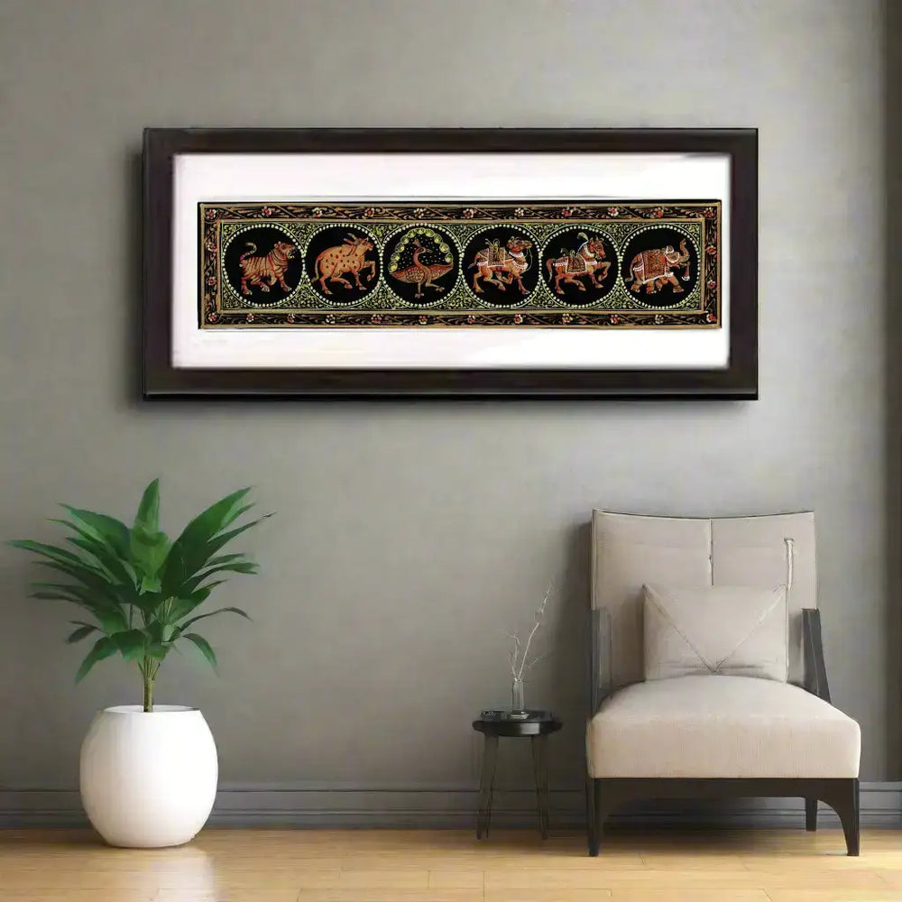 Mewar Miniature - Regal Animal Procession Painting Paintings