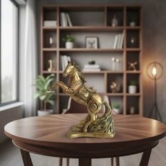 Galloping Brass Horse Statue | Ornate Handcrafted Rearing Horse Sculpture Brass Ware
