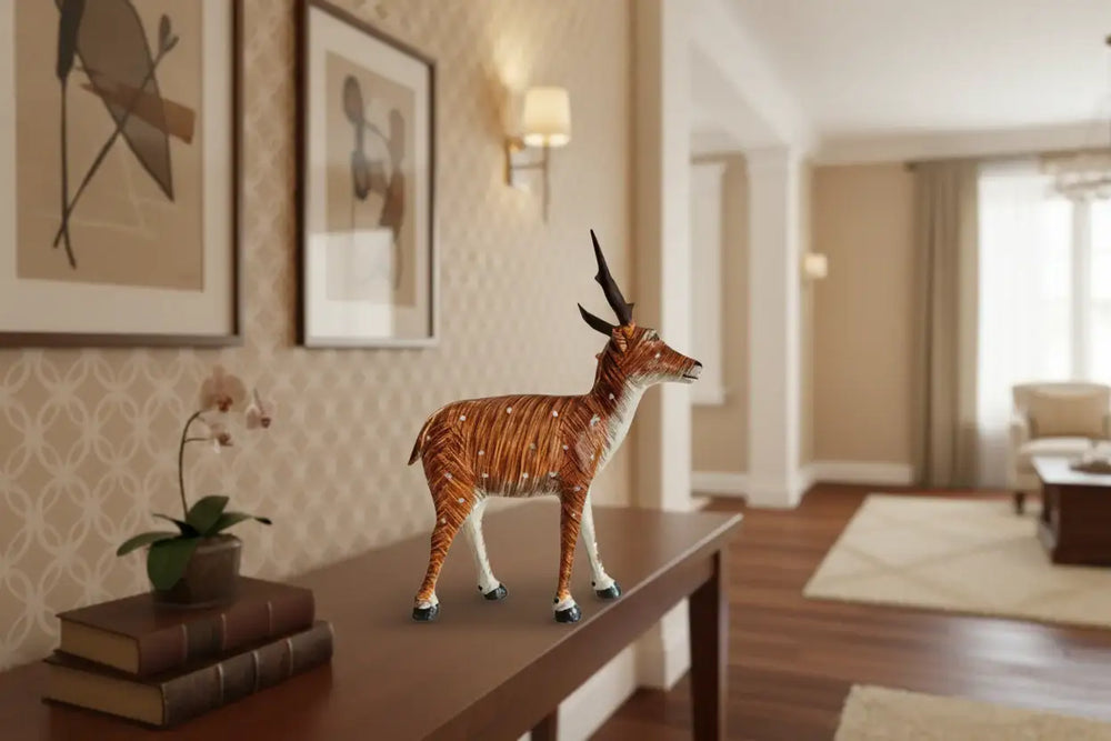 Handcrafted Nirmal lacquered deer toy with traditional folk art finish