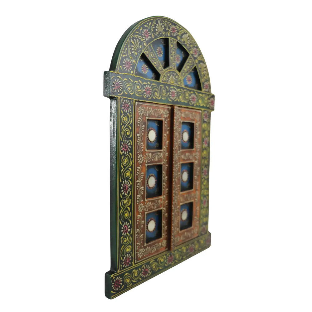 Hand-Painted Wooden Jharokha Door Frame – Traditional Wall Decor maruthi handicrafts