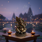 Brass Pagdi Ganesha Statue - Seated Lord Ganpati with Traditional Turban Brass Artwork