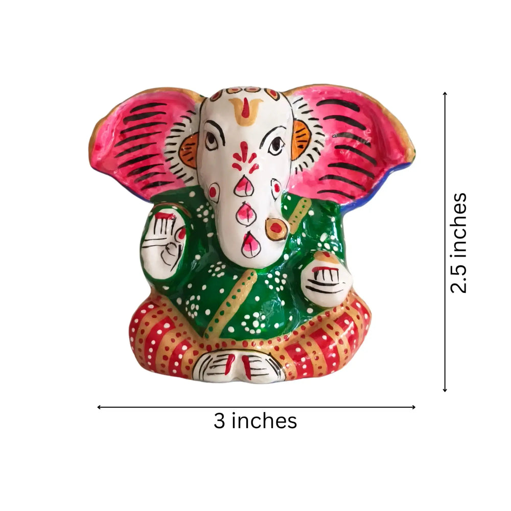 Meenakari Ganesha Idol - Hand-Painted Lord of Beginnings Metal Decorative