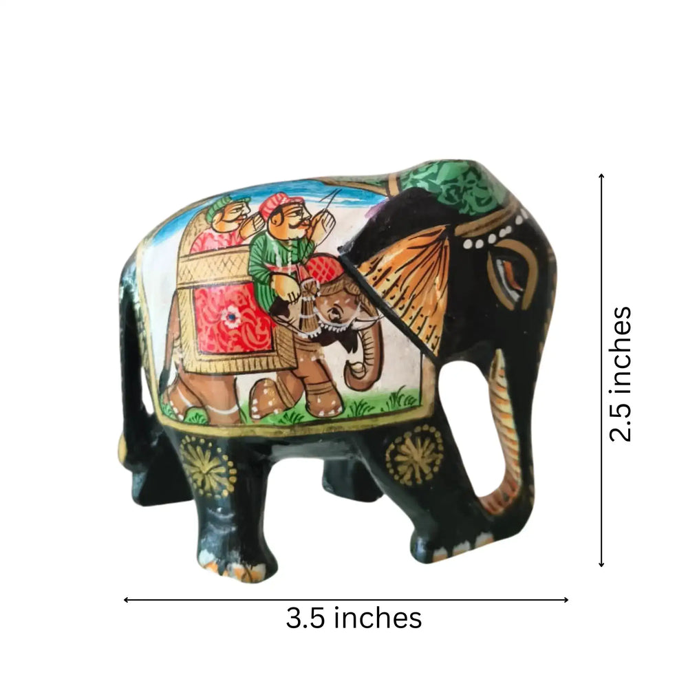 Black Painted Wooden Mughal Elephants – Elegant Decorative Figurines maruthi handicrafts