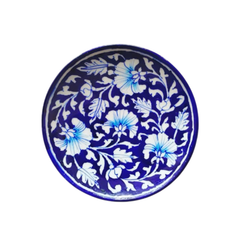 Classic Deep Blue Pottery Floral Wall Plate | Quartz Ceramic Decor Pottery