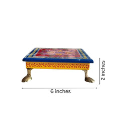 Hand-Painted Wooden Stool For Pooja (Chowki) with Traditional Design Wood Decorative