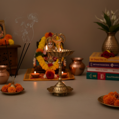 Elegant Traditional Brass Diya Stands (Kuthu Vilakku) with Peacock Finials