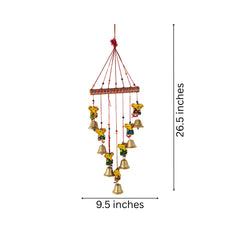 Hand-Painted Lord Ganesha and Golden Bell Wind Chime wall decor