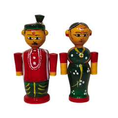 Etikoppaka Wooden Marriage Couple Figurines - Traditional South Indian Attire