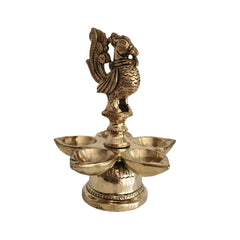 Brass Pancha Mukhi Peacock Diya - Five-Wick Traditional Oil Lamp Brass Ware