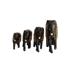 Wooden Hand Painted Elephant With Blue Stone maruthi handicrafts