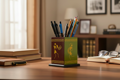 Handcrafted Channapatna pen stand colorful hand-painted wooden holder