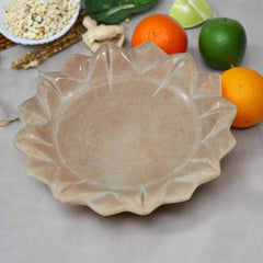 Handcrafted Marble Lotus Urli – Decorative Floral Bowl