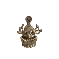 Brass Ashta Lakshmi Idol Seated on Lotus - Eight-Armed Goddess